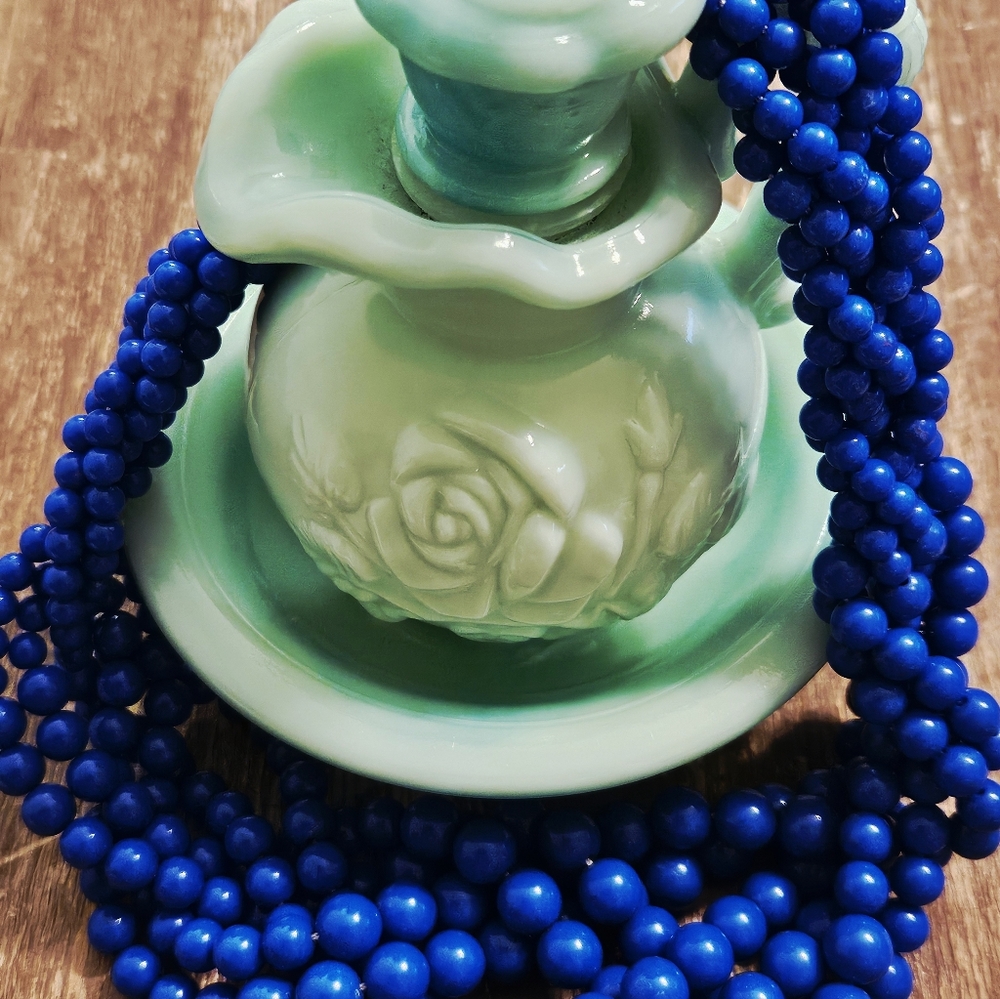 Multi-layered Braided Cobalt Blue Beaded Necklace  17.5" x 2" extender